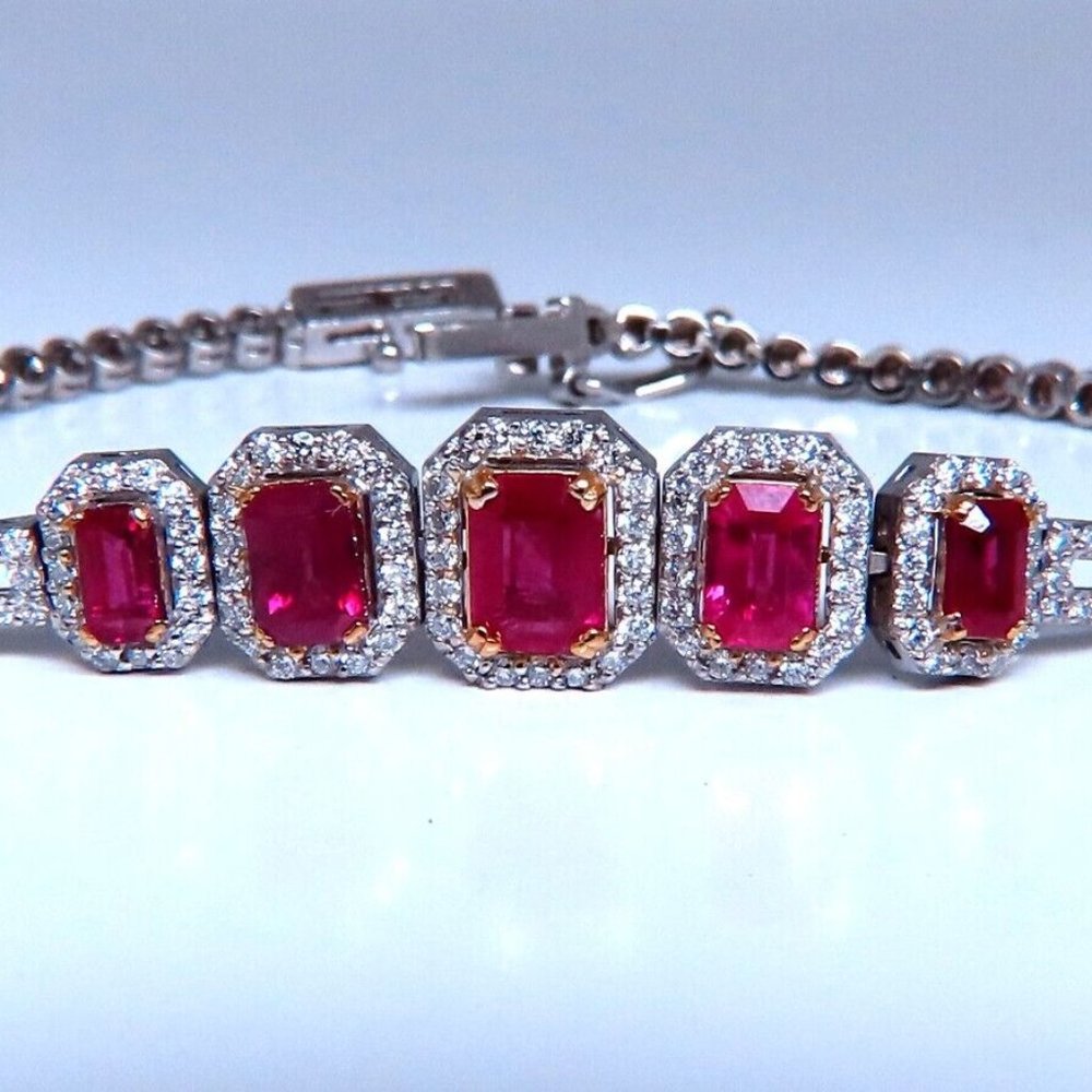 3.33ct natural ruby diamonds bracelet 14kt Gold Five Stage*
